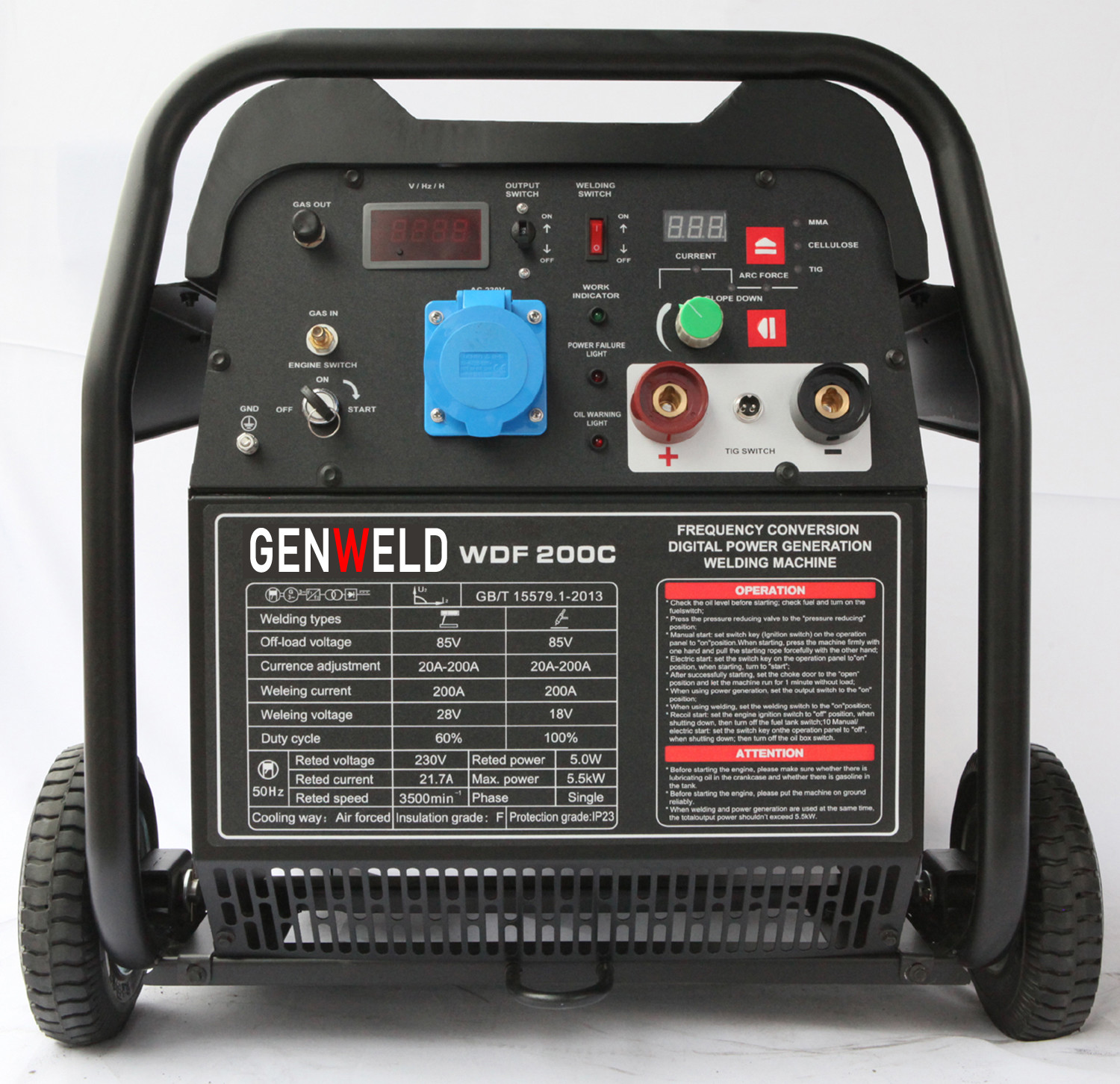 Portable 200A Diesel Engine Driven Welder (MMA, TIG, Cellulose down